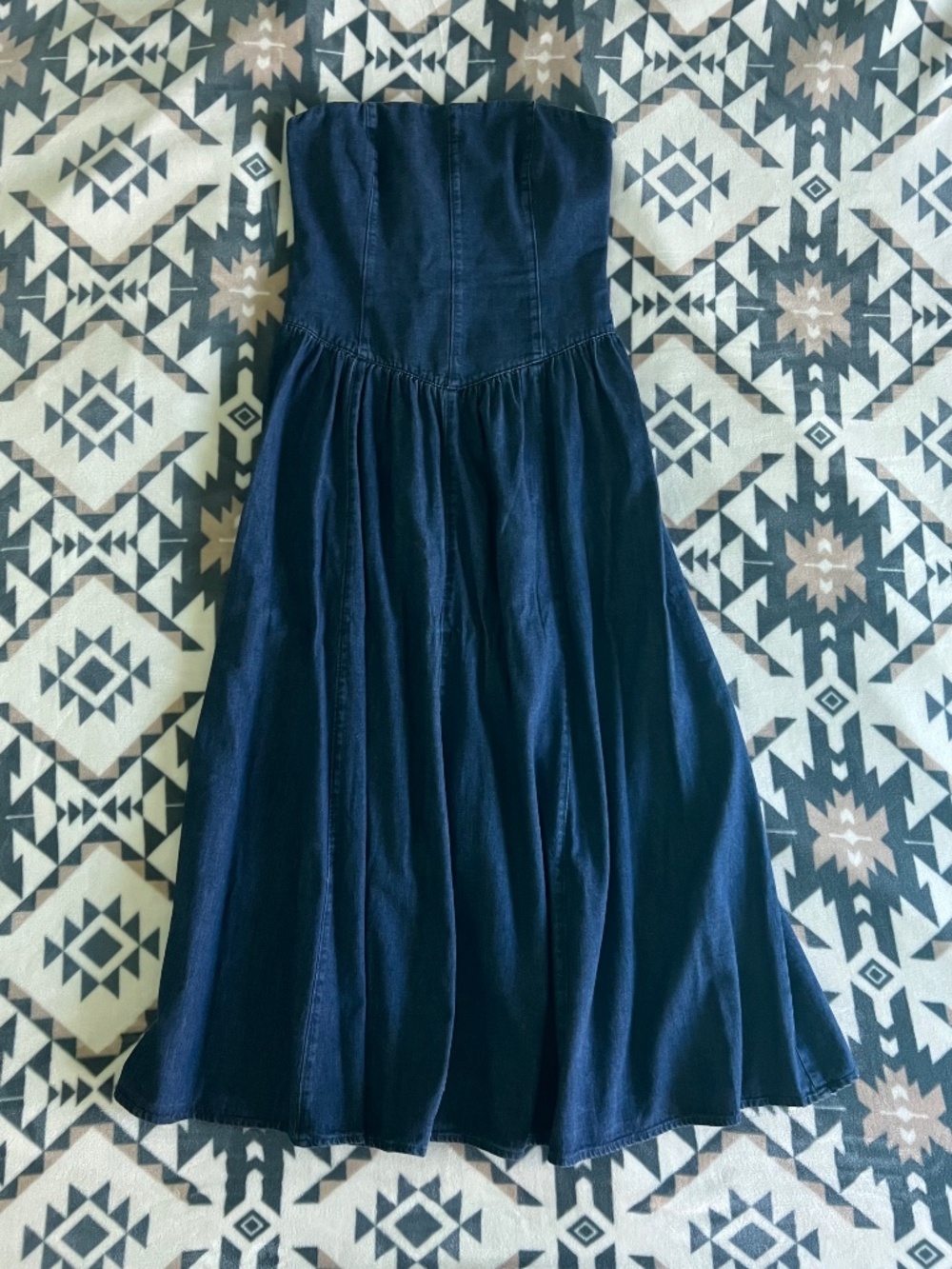 Zara Denim Maxi Dress Size M Dark Wash Corset Waist Full Skirt
